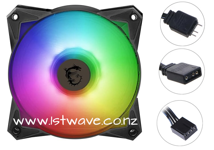 MSI High Speed 500-2000RPM Addressable RGB (ARGB) PWM 120mm Fan + 4 Black Screws