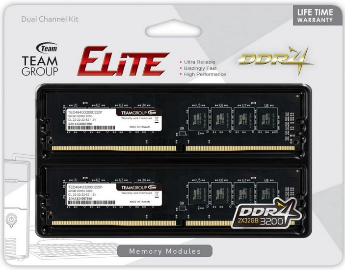 Team Group Elite DDR4 3200MHz 32GBx2 TED464G3200C22DC01 - Click Image to Close