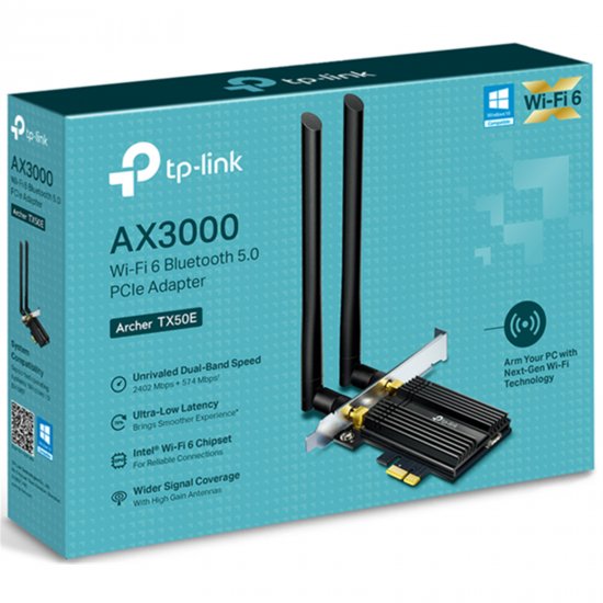 TP-Link Archer TX50E (AX3000) Dual-Band WIFI 6 + Bluetooth 5.0 PCIe Adapter - Click Image to Close